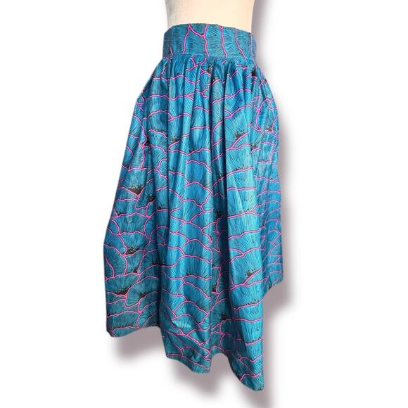 Melmikay’s Dresses & Skirts - Melmikay’s Blue Pink African Ankara Floral Print Flowing Midi Skirt‎ High Waist